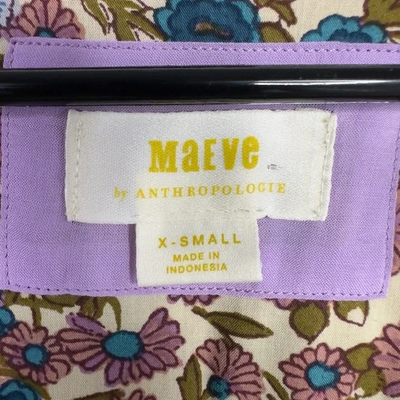 Maeve By Anthropologie Shirt Womens XS Floral‎ Smocked Boho Peasant Cottagecore - Picture 6 of 7